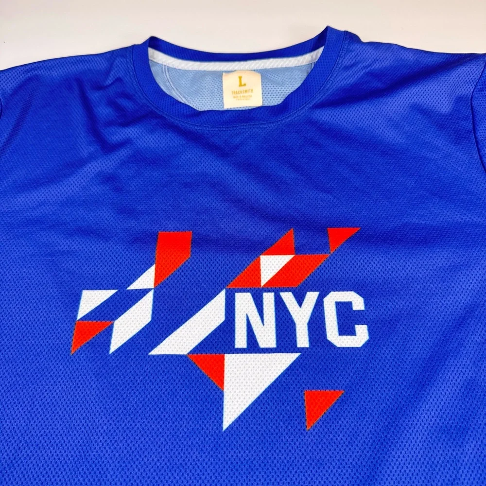 !! SOLD !! T-Shirt Men Large Blue New York City Marathon Running Activewear Tee - Picture 3 of 11